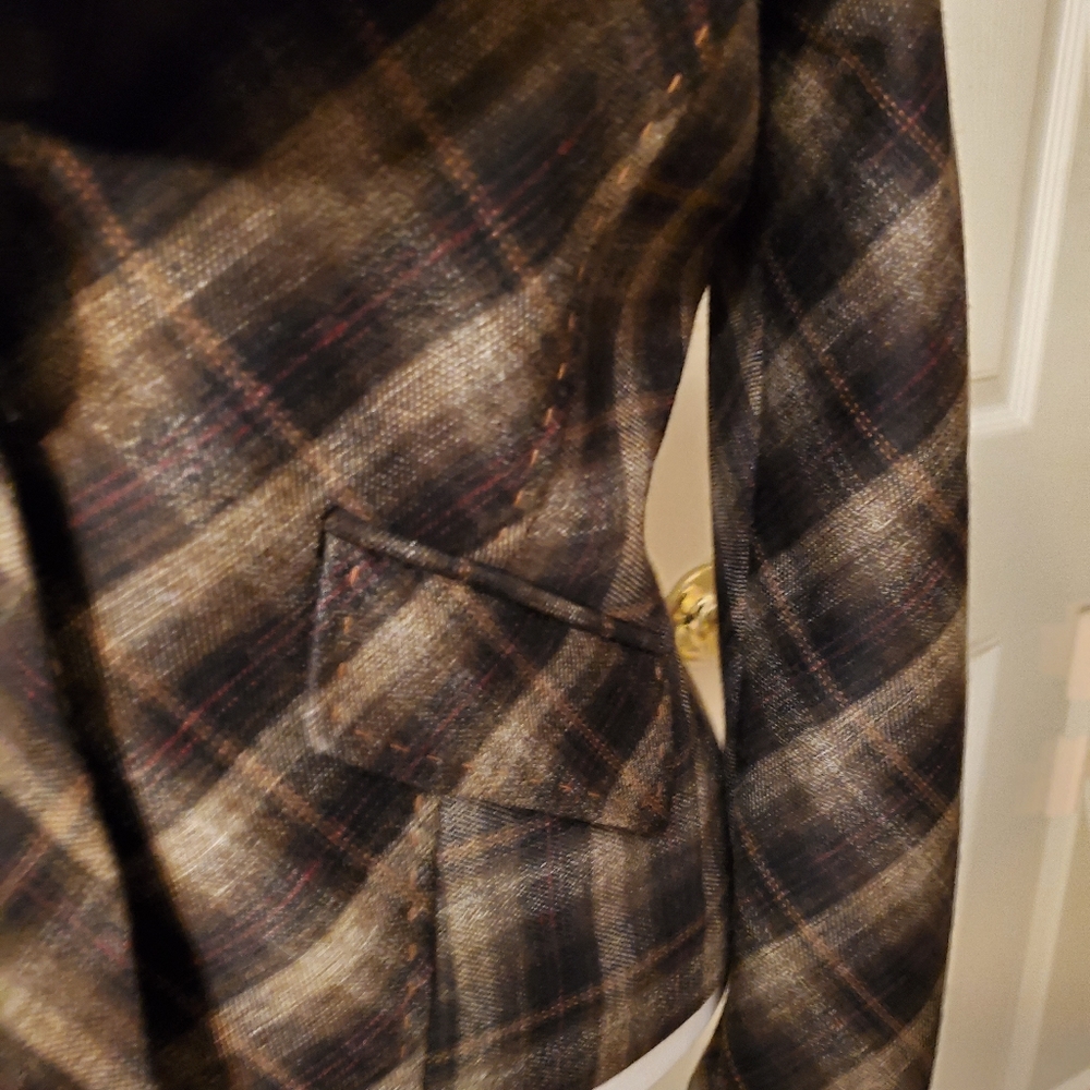 BCBG Plaid Ruffled Jacket w/Whipstich - Picture 2 of 8